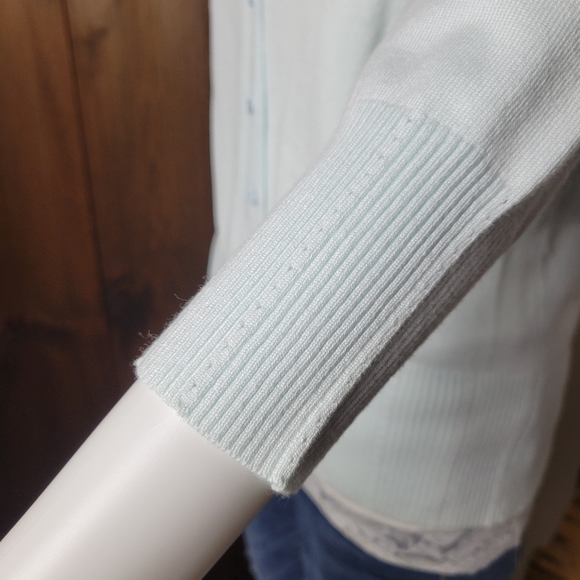 NWT LouLou Button Down 3/4 Sleeve Light Blue Cardigan - Picture 6 of 10